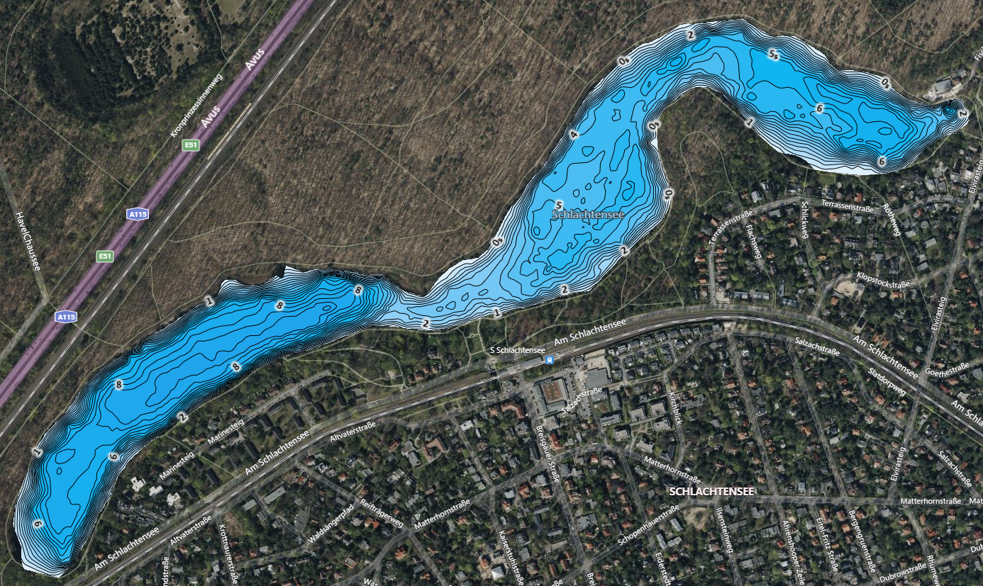 Tiefenkarte des Schlachtensees von C-Map Genesis